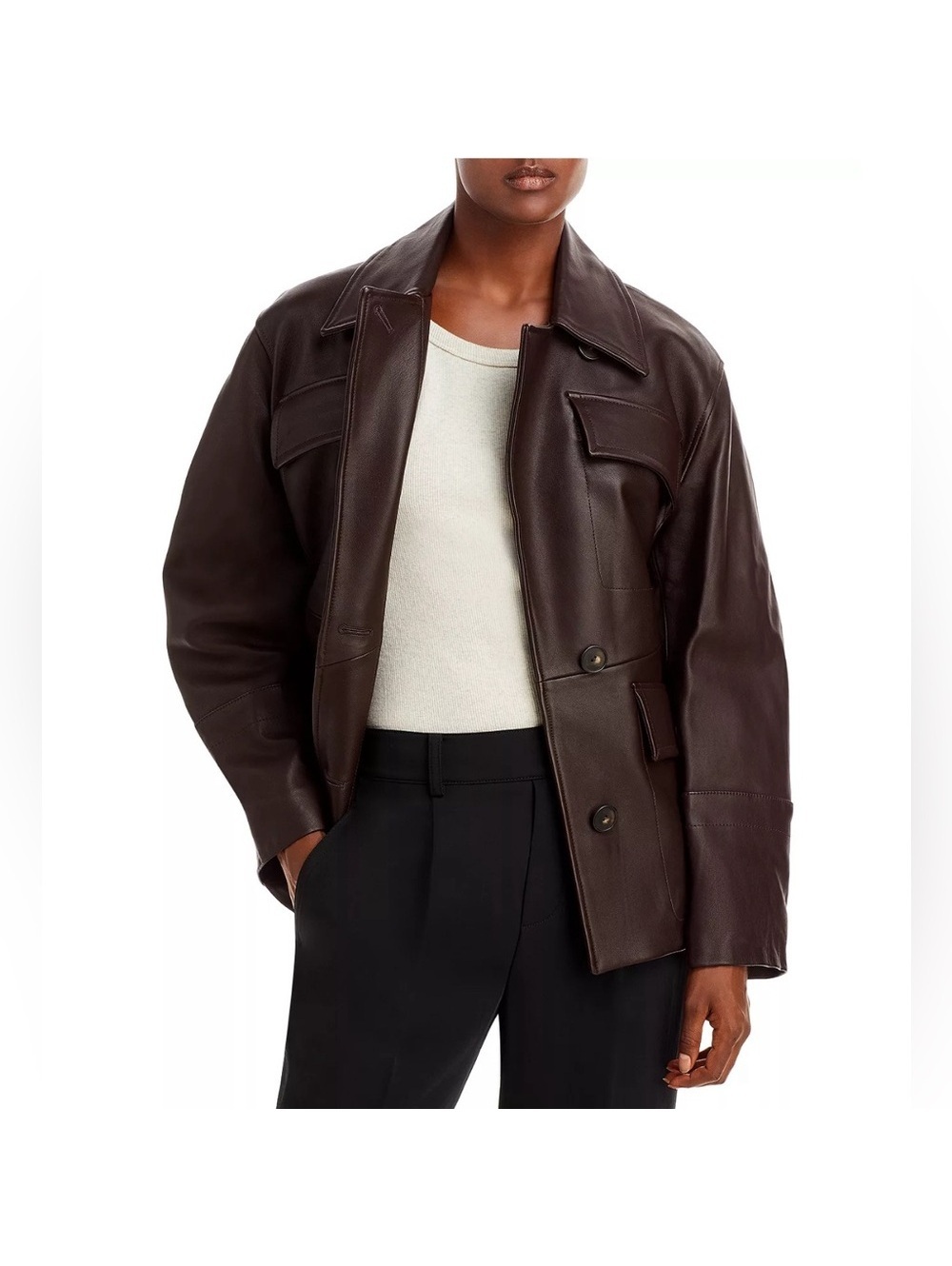 Vince 100% Lamb Leather Safari Jacket in Brown, Size M New w/Tag Retail $1495 - Picture 2 of 16